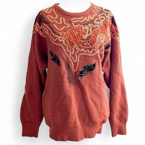 Women's Rust Sweater with Abstract Design Carducci Retro Vintage